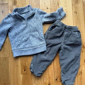 Zara Gray Kids Lined Corduroys & Gray 3/4 Zip Pullover 2-3 Boys Christmas Outfit